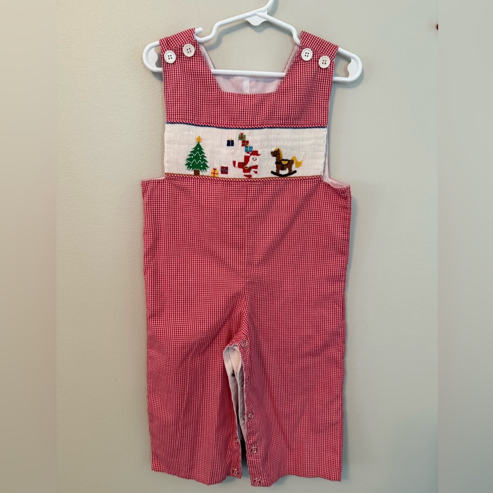 Mom & Me Red Gingham Christmas Smocked Longalls